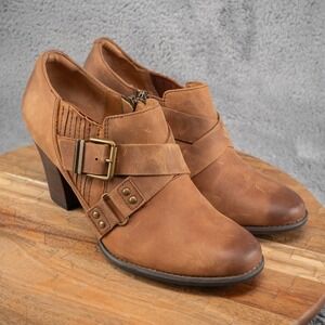 Clarks Boots Womens 10 Brown Indigo Ankle Shoes Leather Side Zip Heels 63079